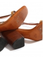 Sandales T en cuir camel à talon bois et bride cheville Prix boutique 650€ Taille 37,5