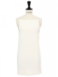 Ivory white stretch jersey open back thin strap mini dress Retail price €1500 Size XS