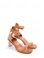 BAM BAM Camel leather ankle strap silver heeled sandals Retail price €650 Size 40