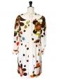 Seventies floral print ecru silk dress with peter pan collar Retail price 1500€ Size 36