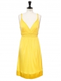 Robe de cocktail style grec décolleté V profond en jersey jaune mimosa Px boutique 320€ Taille 38