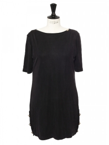Round neck short sleeves dark grey cupro dress Size 38