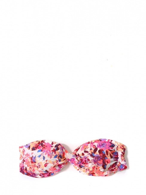 Pink, burgundy, blue and white floral print bandeau bikini top Size 38