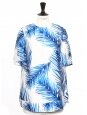 Blue and white palm tree printed silk gazar top Retail price €320 Size S