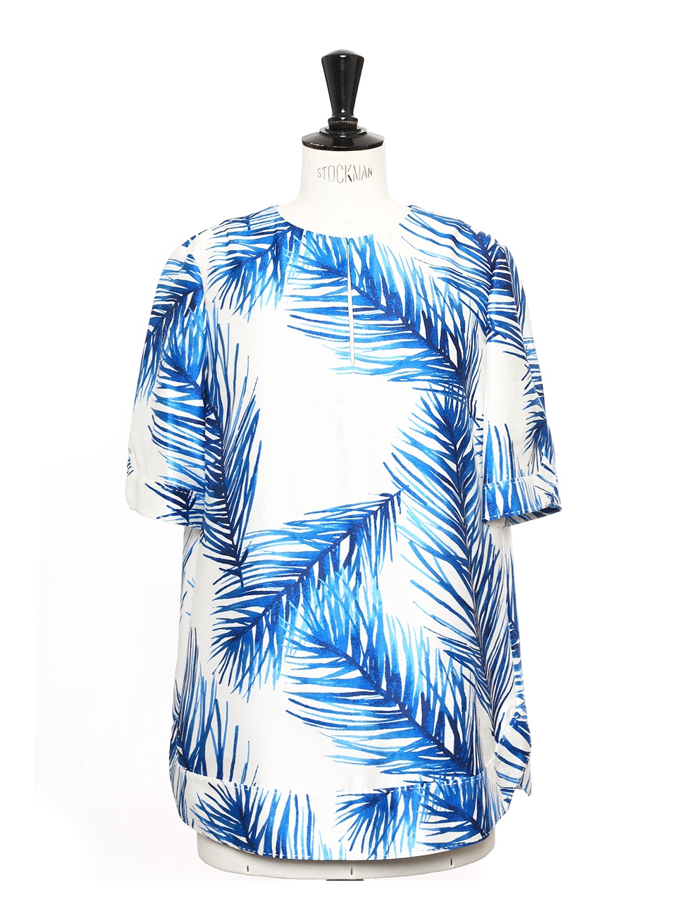 Boutique TORY BURCH Blue and white palm tree printed silk gazar top Retail  price €320 Size S