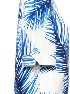 Blouse manches courtes en gazar de soie imprimé palmiers bleu et blanc Px boutique 320€ Taille 36