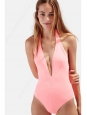 THE WILLOW neon pink deep V neckline and open back one piece swimsuit NEW Size S