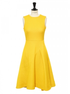 Bright yellow mid-length cinched and flared dress Size 36