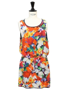 Multicolore floral print silk sleeveless mini dress Retail price €450 Size 38