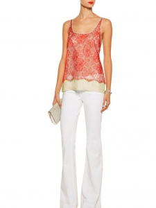 Bree bright red floral lace and light yellow silk top Retail price $1040 Size XS