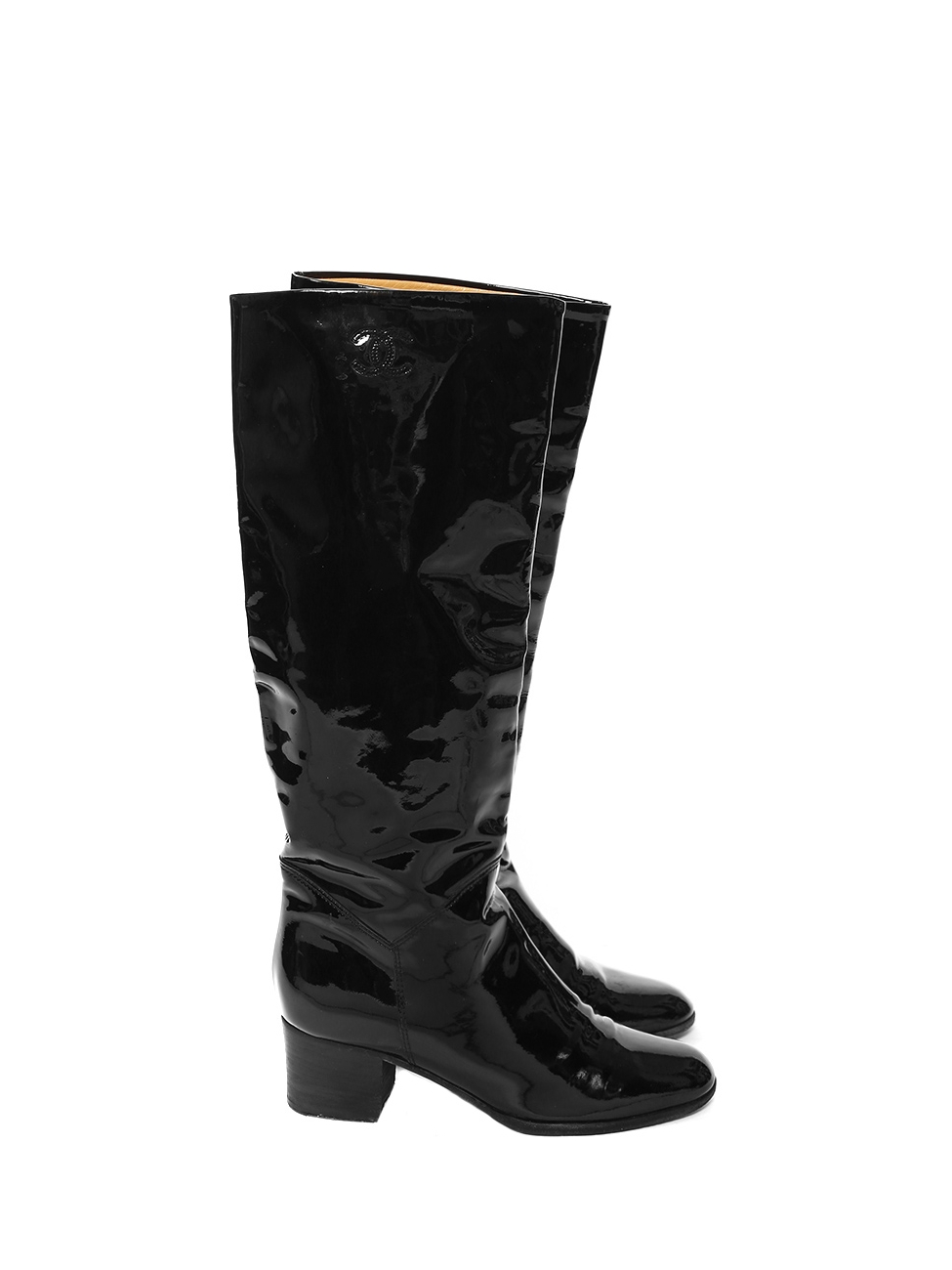 Boutique CHANEL Black patent leather knee high boots Retail price €1300  Size 
