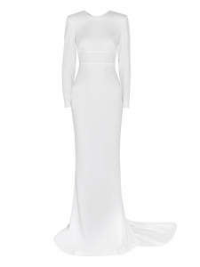 Robe de mariée longue RENEE blanche dos du manches longues Prix boutique €2695 Taille 36