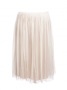 Low waist white silk and silver shiny pleated skirt Retail price €1500 Size M/L