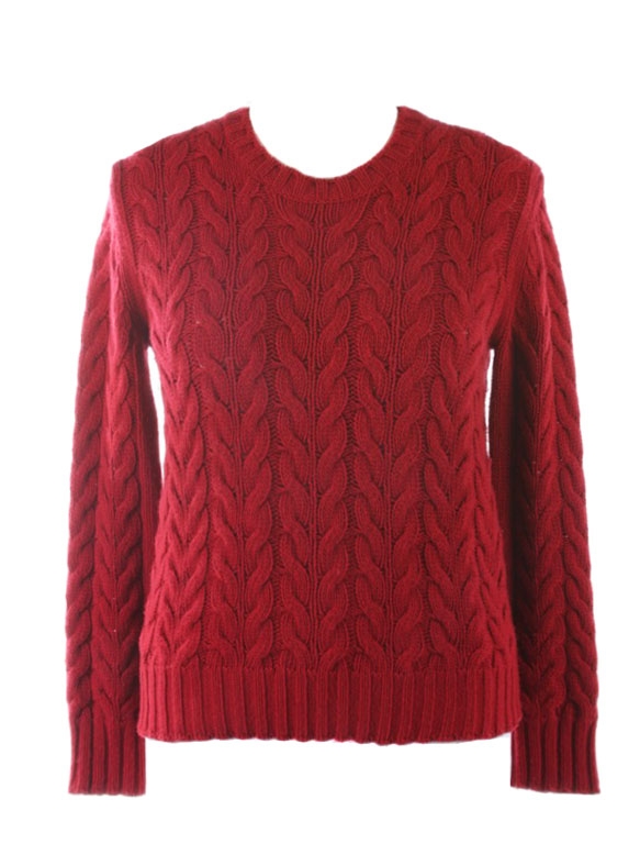 Boutique MAX MARA Maestro Red cashmere and wool heavy cable knit round neck  sweater Retail price €550 Size S