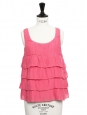 Raspberry pink silk and cotton ruffle sleeveless top Retail price €125 Size 36