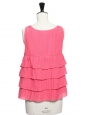 Fushia pink silk and cotton ruffle sleeveless top Retail price €125 Size 36