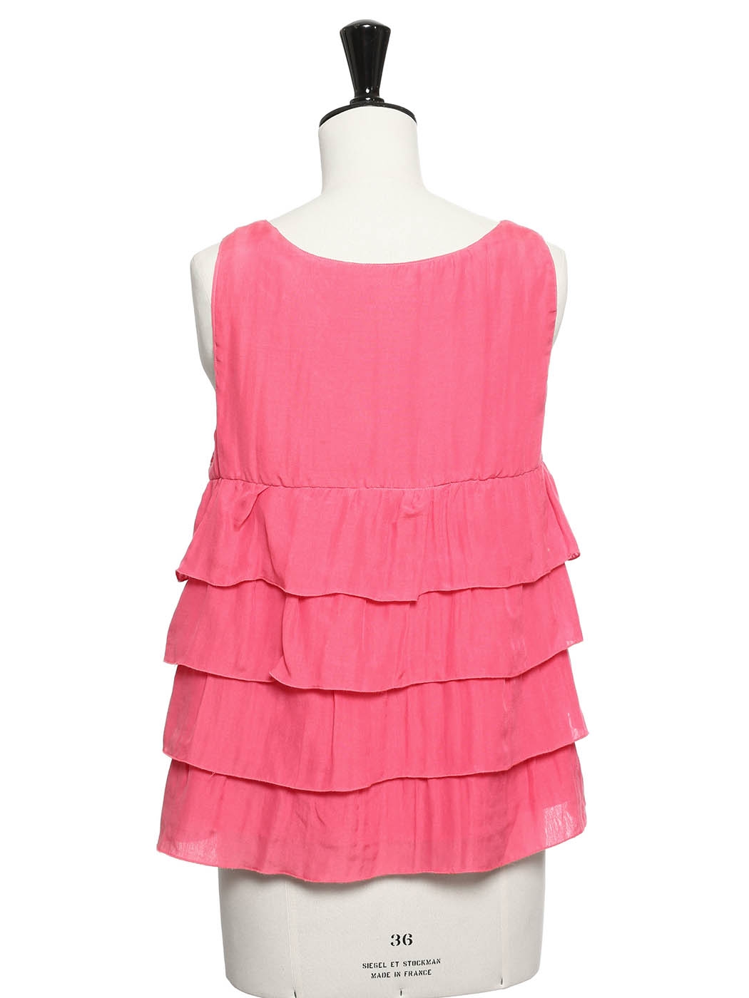 Boutique LE MONT SAINT MICHEL Raspberry pink silk and cotton ruffle  sleeveless top Size 36
