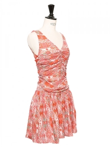 KILONA Red Aztec printed silk v neck sleeveless dress Retail price €300 size 34