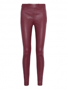 Pantalon slim jegging en cuir rouge bordeaux à zips Px boutique 1100€ Taille 40