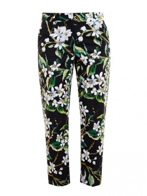 Slim fit black green and white floral print pants Retail price $675 Size 36