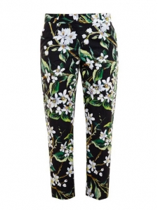 DOLCE & GABBANA Pantalon slim fit imprimé fleuri noir vert et blanc Prix boutique $675 Taille 34