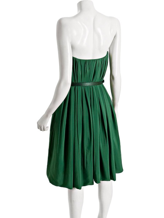 Louise Paris - CHLOE Strapless emerald green pleated silk-blend evening ...