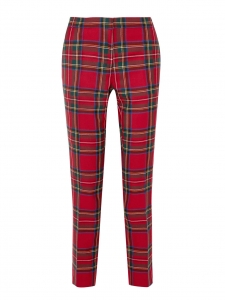 Pantalon slim fit en laine vierge imprimé écossais rouge et vert Prix boutique 550€ Taille 34
