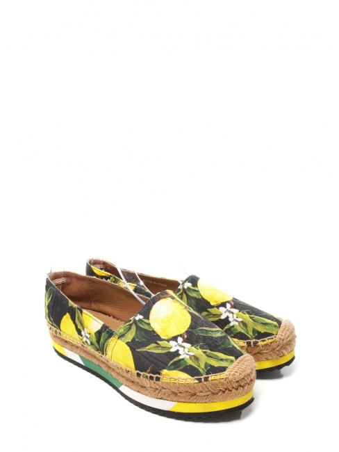 Lemon yellow, green and black print brocade platform espadrilles NEW Retail price €639 Size 38