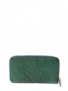 Green ostrich leather continental zipped wallet or clutch Retail price €595