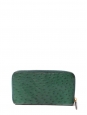 Portefeuille long clutch en cuir d'autruche vert et zip doré Px boutique 595€