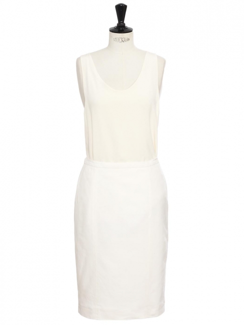 High waist white linen and cotton pencil skirt Size 38