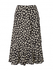 Ruffled navy blue and ecru floral-print silk crepe de chine midi skirt Retail price €950 Size XS