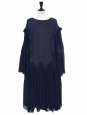 Ocean blue silk georgette maxi dress with godet and long sleeves dress Retail price €3000 