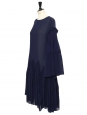 Ocean blue silk georgette maxi dress with godet and long sleeves dress Retail price €3000 