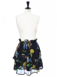 LOUVRE green yellow, black and blue floral printed chiffon skirt Retail price €195 Size 36