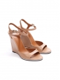 Pink nude leather ankle strap wedge sandals NEW Retail price $795 Size 37