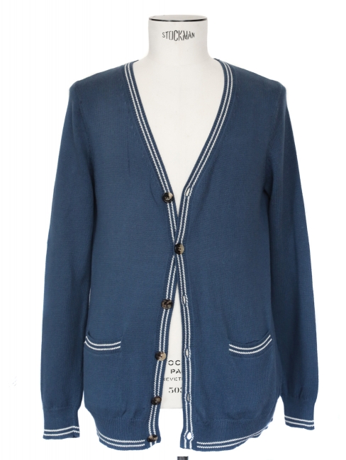 Blue light cotton V neck cardigan with white stripes Retail price €160 Size M