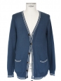 V neck blue light cotton cardigan with white stripes Size M