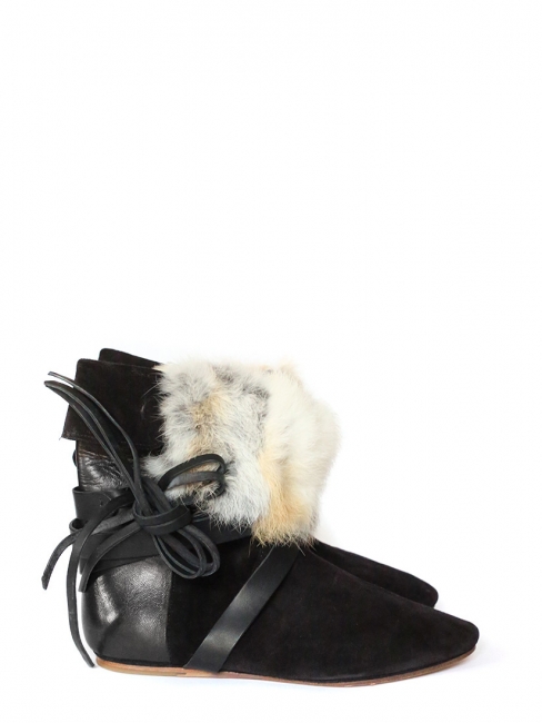 NIA black leather and fur flat boots NEW Retail price €740 Size 37