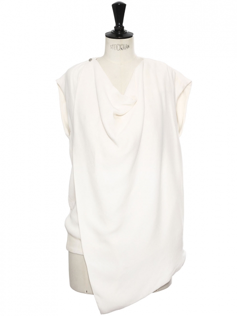 Cream white silk blend crepe sleeveless draped top Retail price €1700 Size 36