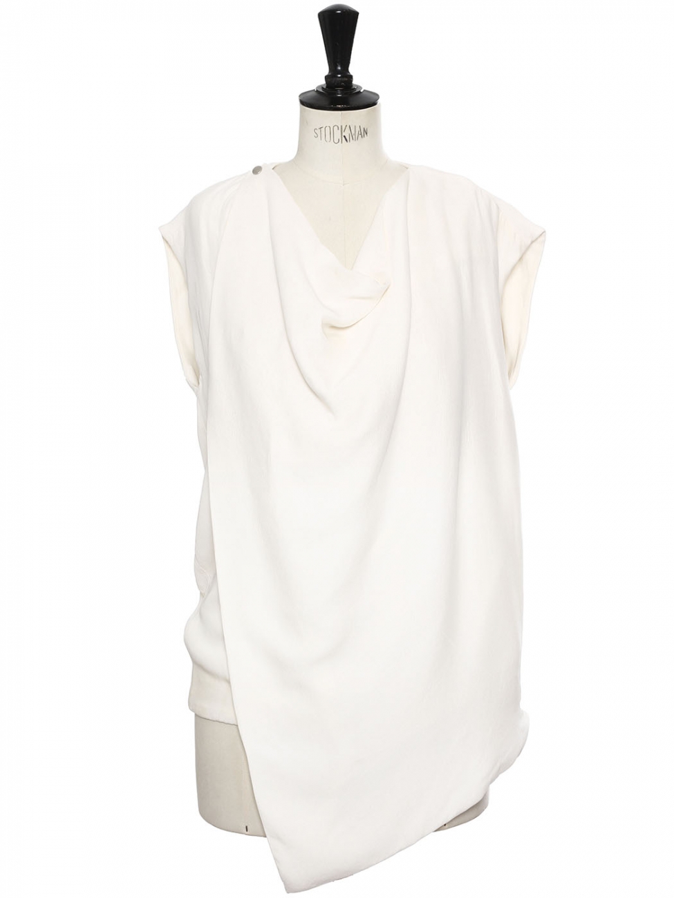 Boutique CELINE Cream white silk blend crepe sleeveless draped top Retail  price €1700 Size 36