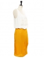 Honey yellow pleated straight cut skirt Retail price €250 Size 36