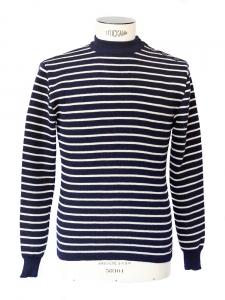 MATELOT Navy blue / ecru striped new wool Breton sweater Size S