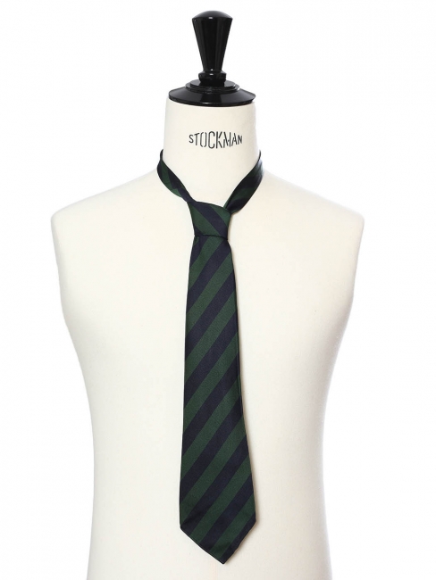 Dark green and navy blue striped silk tie
