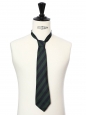 Dark green and navy blue striped silk tie