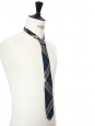Navy blue, green and light yellow tie