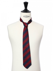 Navy blue and red striped silk tie