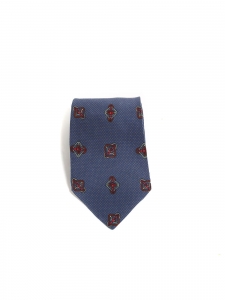 Thin blue and red print silk tie