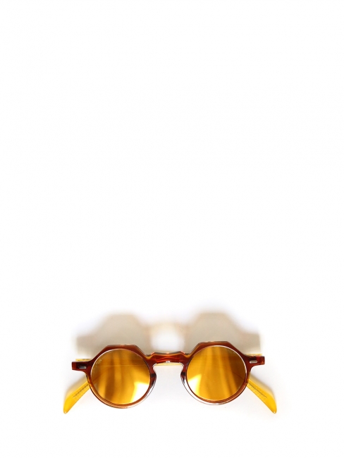 YOGA Brown tortoiseshell and yellow sunglasses with gold mirror lens Retail price €350 NEW