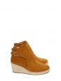 VIRGINIE Tan brown suede leather wedge boots with shearling Retail price €385 Size 39